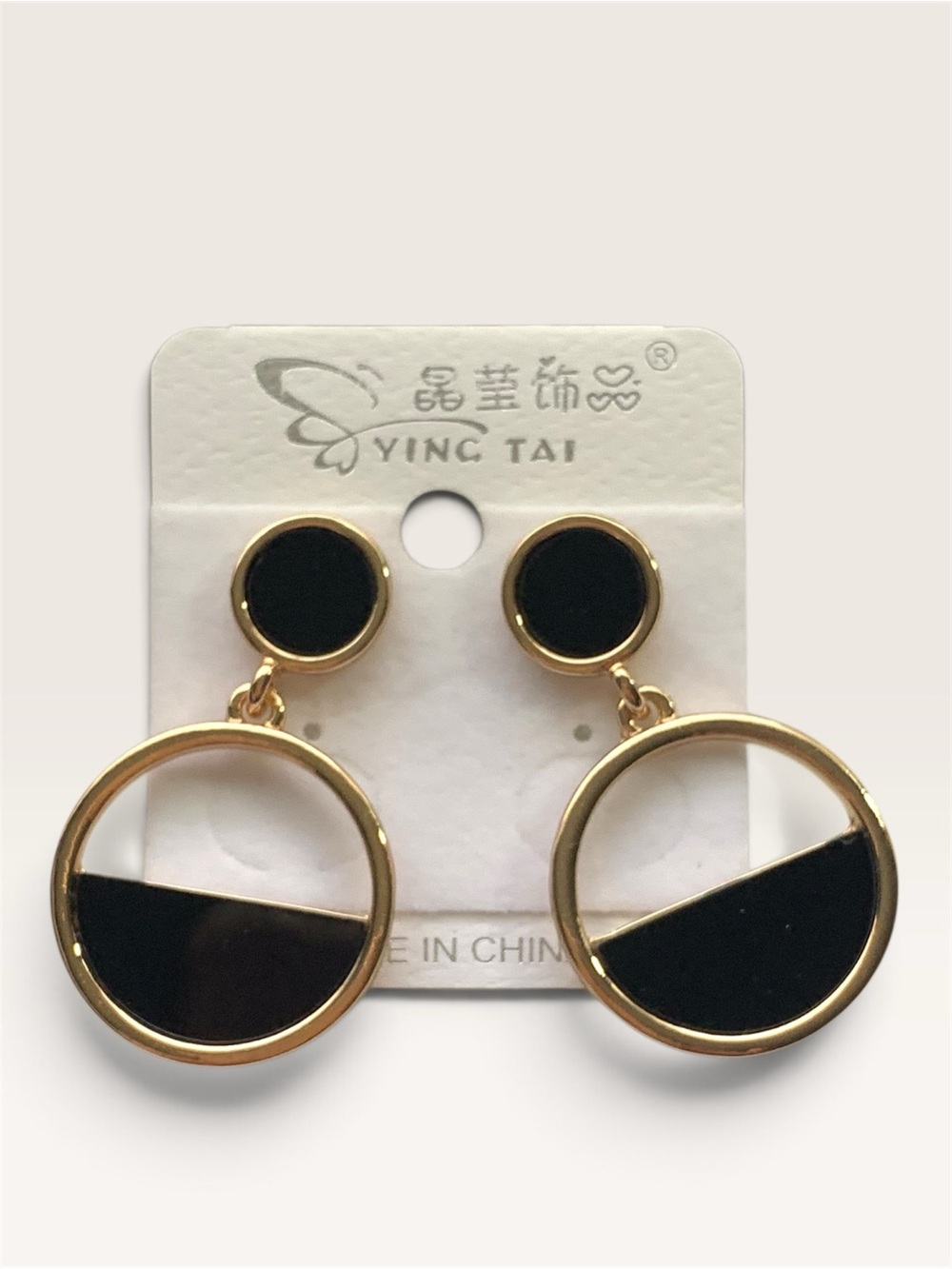 Ying Tai Black & Gold Geometric Drop Earrings